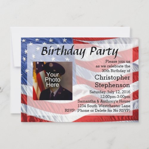 FlagPhoto Patriotic Birthday Party Invitation