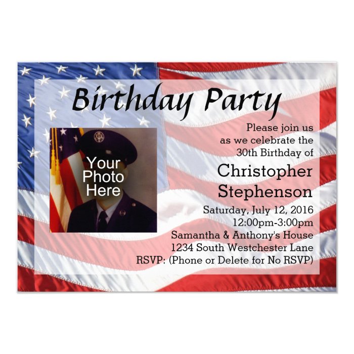 Flag/Photo Patriotic Birthday Party Invitation | Zazzle
