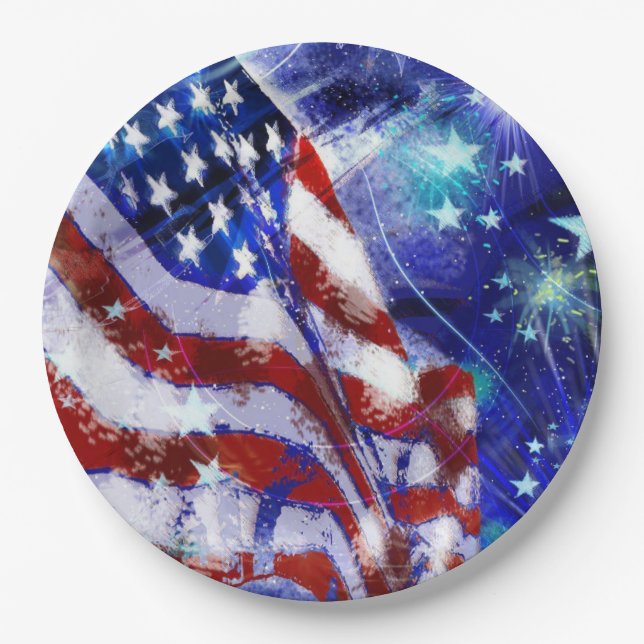 Flag "Red, White, Blue"  Elegant Modern Party Paper Plates (Front)