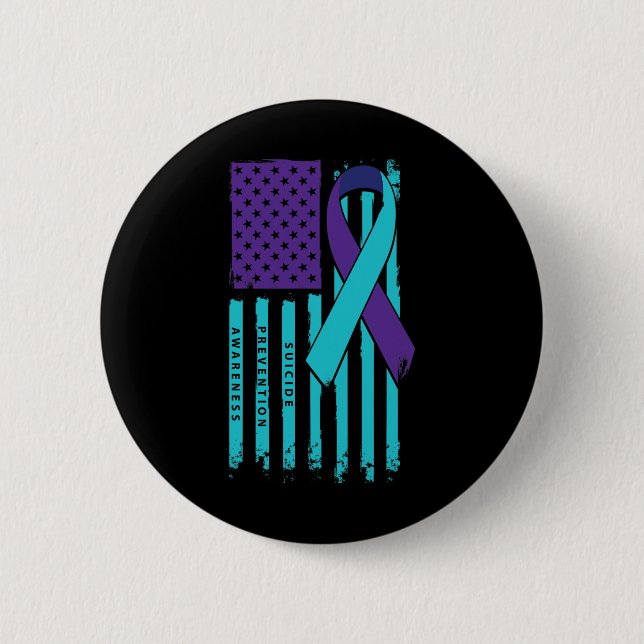 Flag Ribbon Suicide Awareness Mental Health  Button (Front)