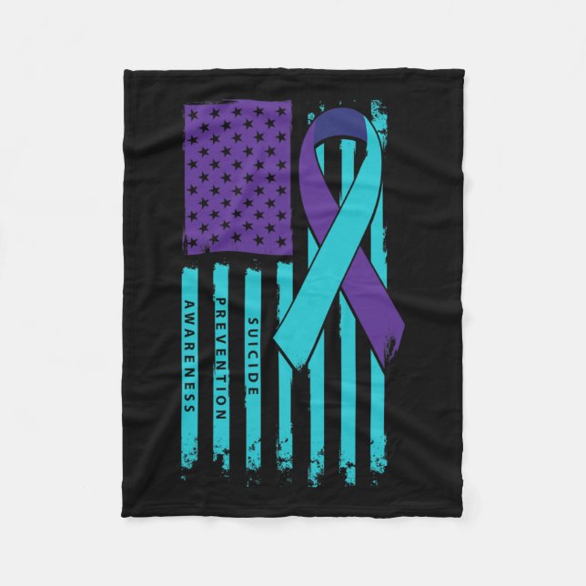 Flag Ribbon Suicide Awareness Mental Health  Fleece Blanket (Front)