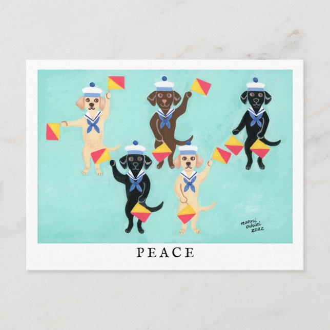 Flag Semaphore Labradors sending message of PEACE Postcard (Front)