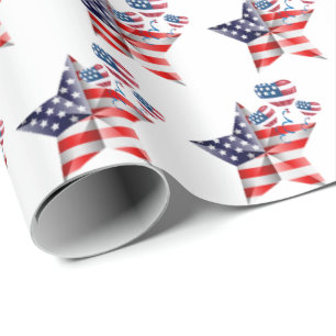 Flag Star and Balloons on White Wrapping Paper