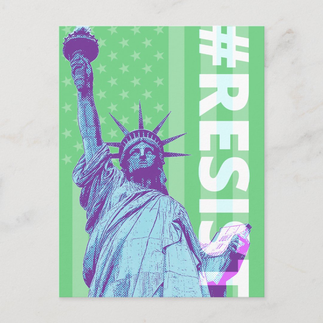 Flag Statue Of Liberty RESIST Art Postcard Zazzle