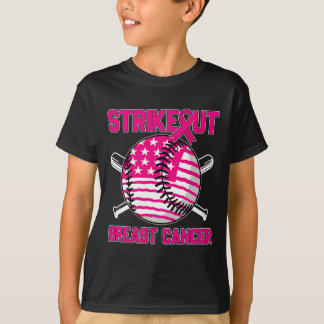 Flag Strikeout Breast Cancer Baseball  T-Shirt