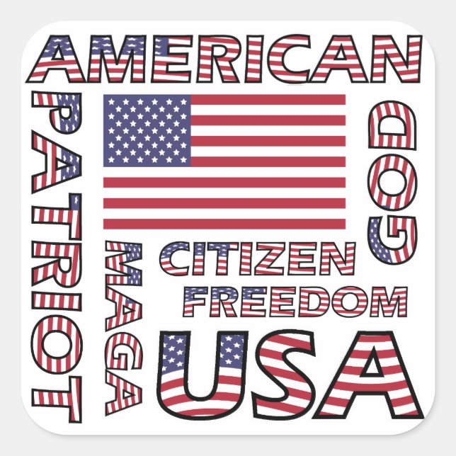 Flag Text American Patriotic Square Sticker (Front)