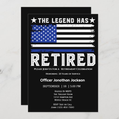 Flag Thin Blue Line Police Officer Retirement   Invitation