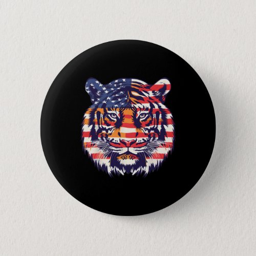 Flag Tiger 4th Of July Funny Animal Face  Button