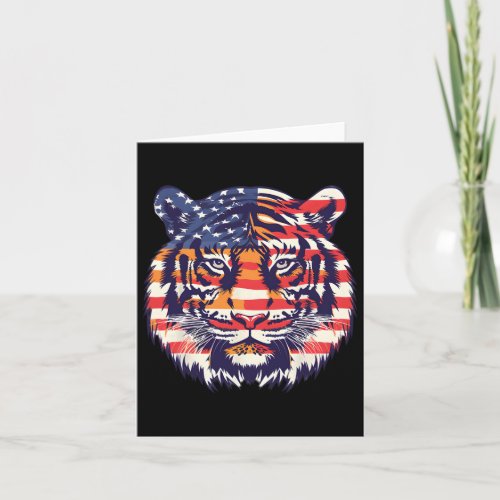 Flag Tiger 4th Of July Funny Animal Face  Card
