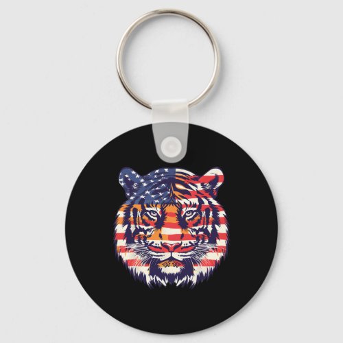 Flag Tiger 4th Of July Funny Animal Face  Keychain