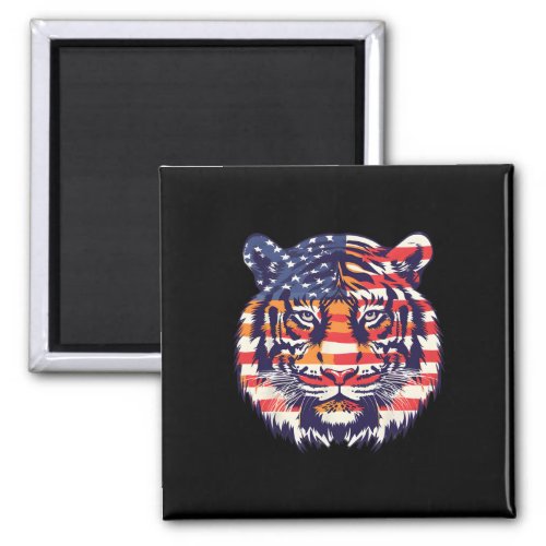 Flag Tiger 4th Of July Funny Animal Face  Magnet