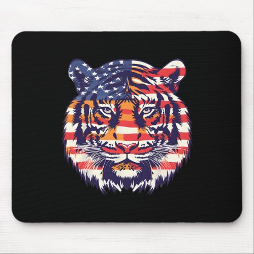 Flag Tiger 4th Of July Funny Animal Face  Mouse Pad