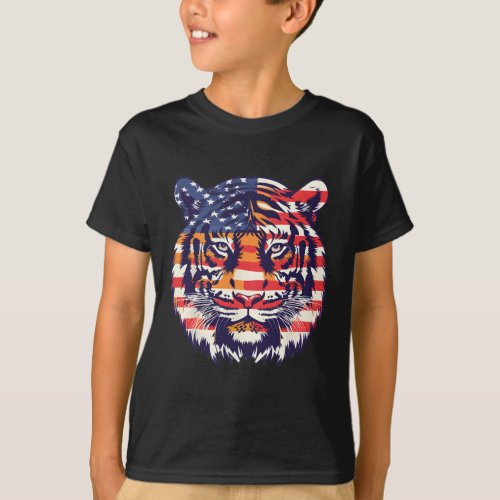 Flag Tiger 4th Of July Funny Animal Face  T_Shirt
