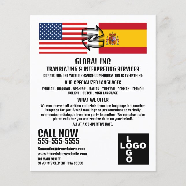 Flag to Flag Design, Translator & Interpreter Flyer (Front)
