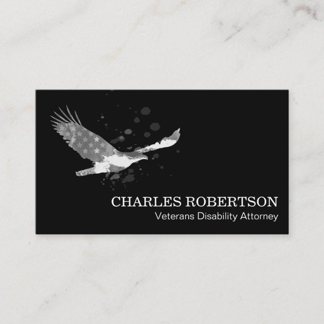 *~* Flag USA American Eagle Gray Grey on Black Business Card (Front)