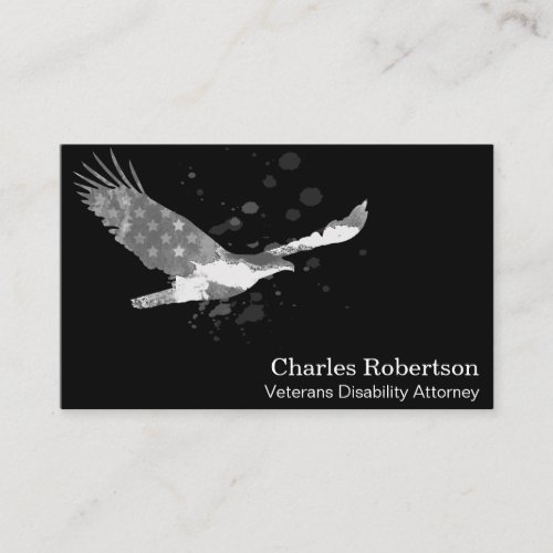 *~*  Flag USA American Eagle Grey Gray on Black Business Card