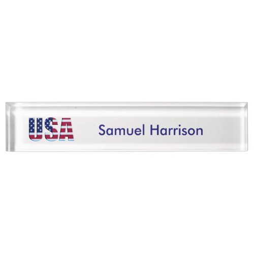 Flag USA Desk Name Plate