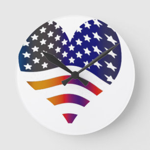 flag usa heart love american honor troops stripes round clock