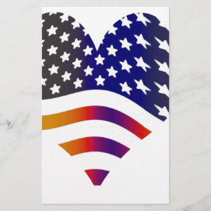 flag usa heart love american honor troops stripes stationery