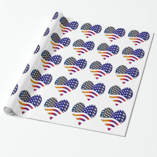 flag usa heart love american honor troops stripes wrapping paper