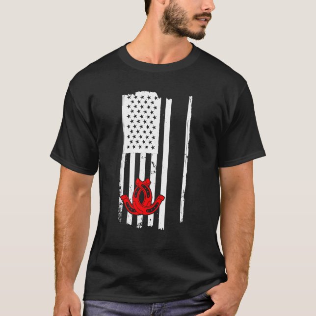 Flag USA Horseshoe Pitching T-Shirt (Front)
