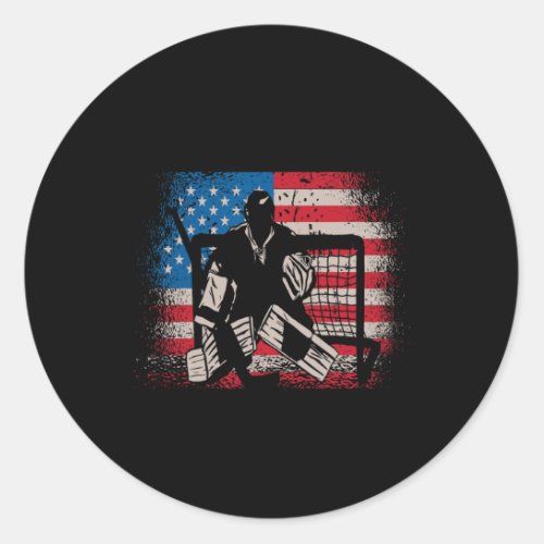 Flag Usa Ice Hockey Design For Ice Hockey Players  Classic Round Sticker
