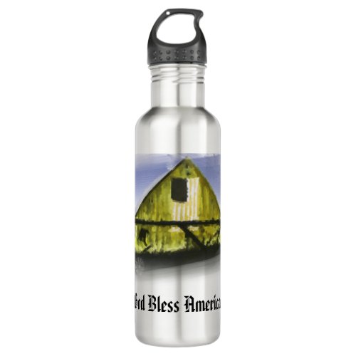  Flag USA Wood Barn GOD BLESS AMERICA AP16 Stainless Steel Water Bottle