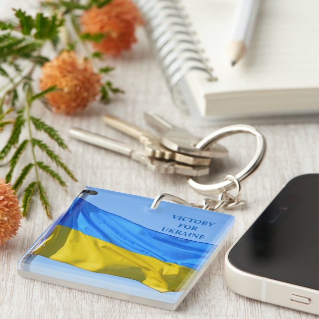 Flag Victory for Ukraine Stay Strong Keychain (Front Right)
