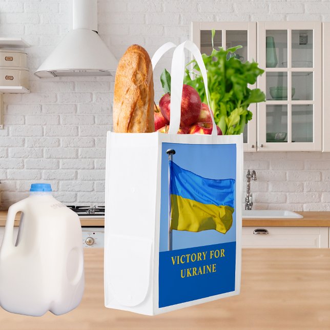 Flag Victory for Ukraine Stay Strong Reusable Grocery Bag (Flag Victory for Ukraine Stay Strong Reusable Grocery Bag)