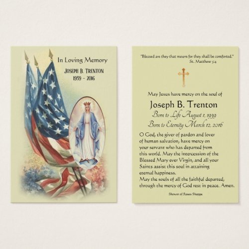 Flag Virgin Mary Funeral Memorial Holy Card