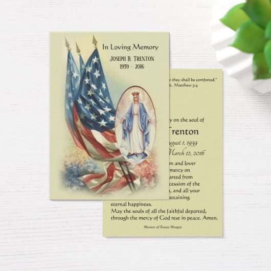 Flag Virgin Mary Funeral Memorial Holy Card (Desk)