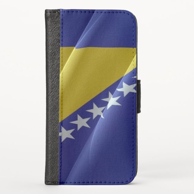 Flag waving of Bosnia and Herzegovina - iPhone Wallet Case (Front)