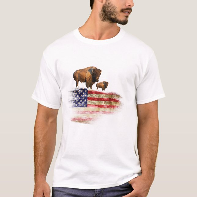Flag with buffalo T-Shirt (Front)