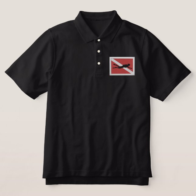 Flag with diver embroidered polo shirt (Design Front)