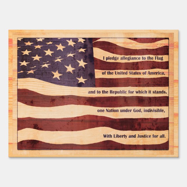 Flag with Pledge of Allegiance LOOKS like wood Sign (Front)