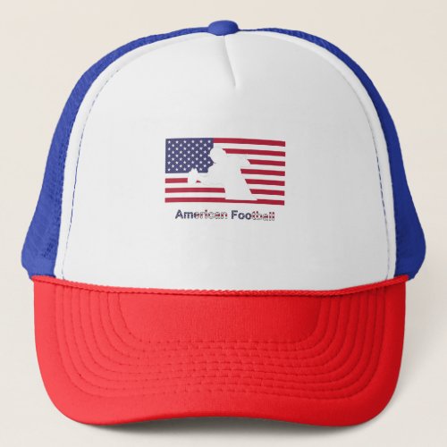 Flag with the silhouette of american football play trucker hat
