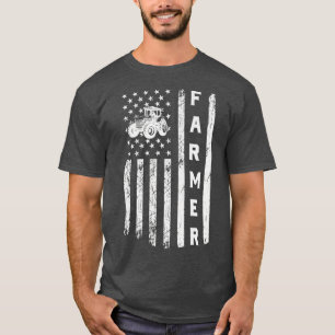 Flag With Tractor Patriotic Farmer T-Shirt