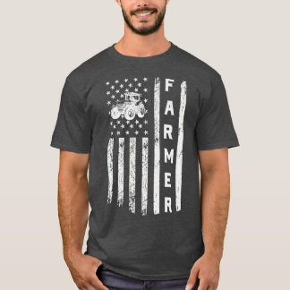 Flag With Tractor Patriotic Farmer T-Shirt