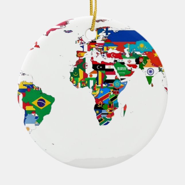 Flagged World - Map of Flags of the World Ceramic Ornament (Front)