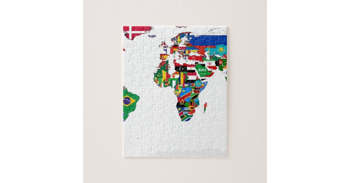 Flagged World Map of Flags of the World Jigsaw Puzzle Zazzle