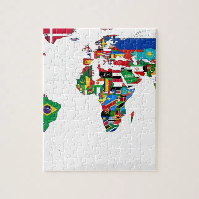 Flagged World Map of Flags of the World Jigsaw Puzzle Zazzle