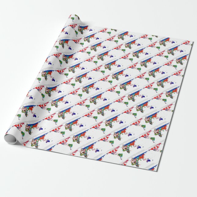 Flagged World - Map of Flags of the World Wrapping Paper (Unrolled)