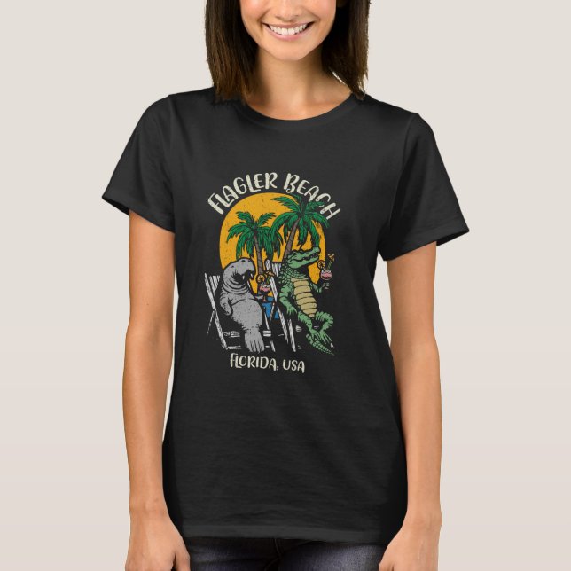 Flagler Beach Florida USA Funny Manatee Alligator  T-Shirt (Front)