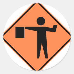 Flagman Ahead Highway Sign Classic Round Sticker
