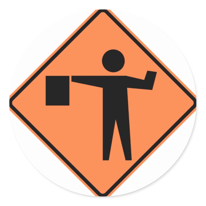Flagman Ahead Highway Sign Round Sticker