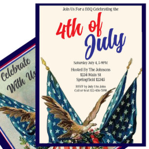 Flags and Eagle Patriotic 4th of July BBQ Party Invitation