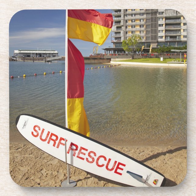 Flags and surf rescue board beverage coaster (Front)
