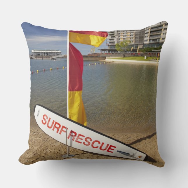 Flags and surf rescue board throw pillow (Front)