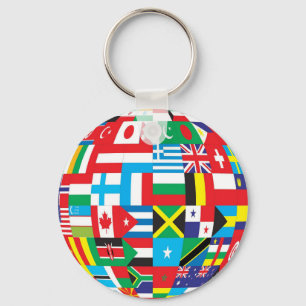 Flags Around the World Globe Keychain