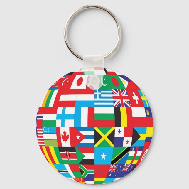 Flags Around the World Globe Keychain (Front)